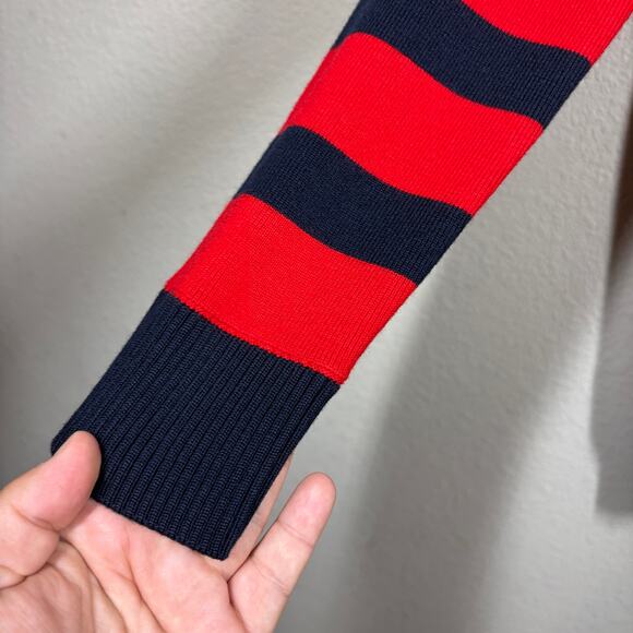 Monse Large Striped Cut Out Knit Mini Dress Red Black Wool Blend Long Sleeves - Picture 6 of 11